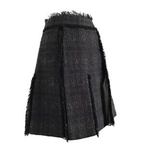 TORY BURCH Chocolate Brown Silk Lined Tweed A-LINE  PLEATED FRINGE SKIRT SZ 6